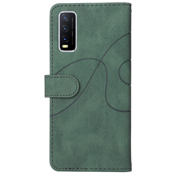 KT Leather Series-1 Bi-color Splicing PU Leather Wallet Stand Flip Phone Case with Strap for vivo Y20 / Y20s / Y20A / Y20i / Y20G / Y20s [G] / Y11s/ Y12a / Y12s - Green