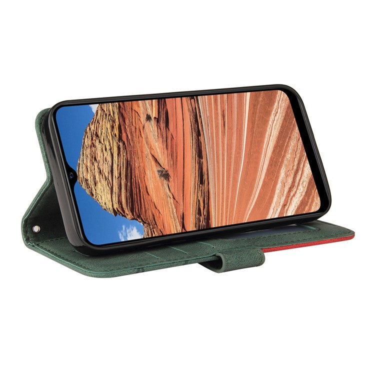 KT Leather Series-1 Bi-color Splicing PU Leather Wallet Stand Flip Phone Case with Strap for vivo Y20 / Y20s / Y20A / Y20i / Y20G / Y20s [G] / Y11s/ Y12a / Y12s - Green