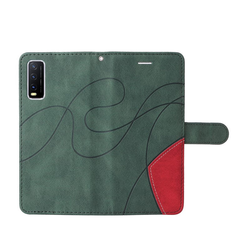 KT Leather Series-1 Bi-color Splicing PU Leather Wallet Stand Flip Phone Case with Strap for vivo Y20 / Y20s / Y20A / Y20i / Y20G / Y20s [G] / Y11s/ Y12a / Y12s - Green