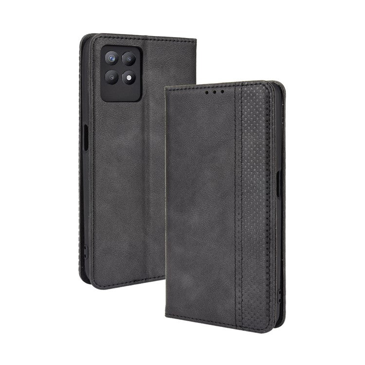 For Realme 8i Retro Textured Surface Shockproof Wallet Stand Well-Protected Phone Leather Case - Black