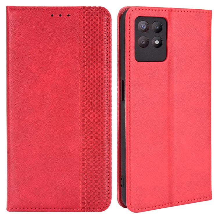 For Realme 8i Retro Textured Surface Shockproof Wallet Stand Well-Protected Phone Leather Case - Red