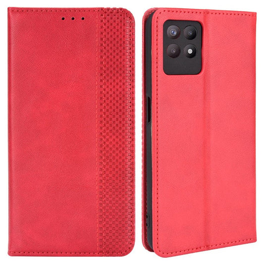 For Realme 8i Retro Textured Surface Shockproof Wallet Stand Well-Protected Phone Leather Case - Red