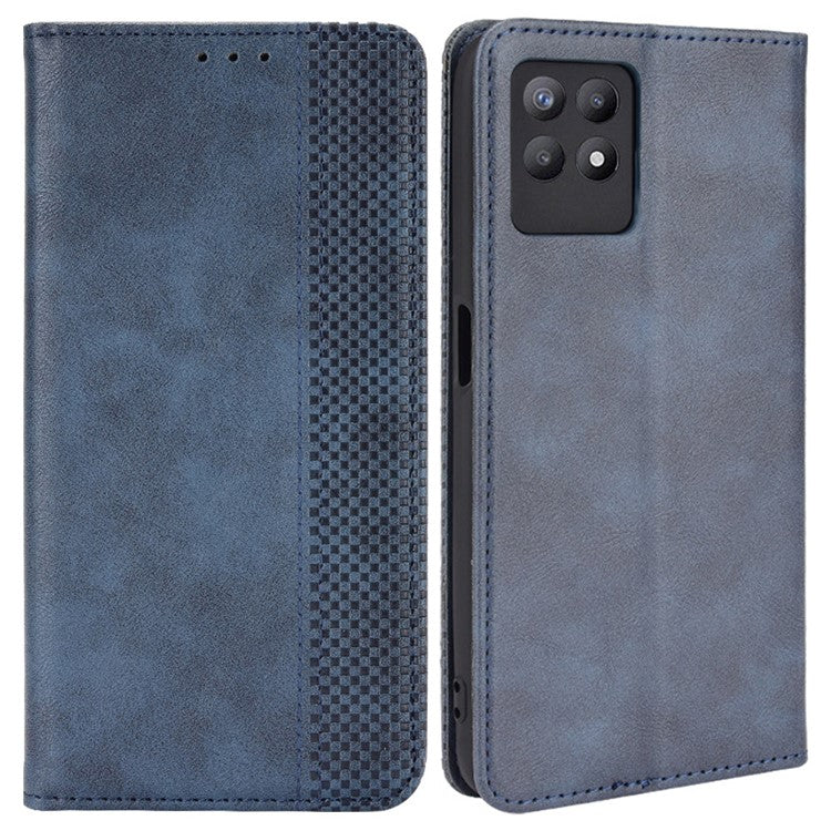 For Realme 8i Retro Textured Surface Shockproof Wallet Stand Well-Protected Phone Leather Case - Blue