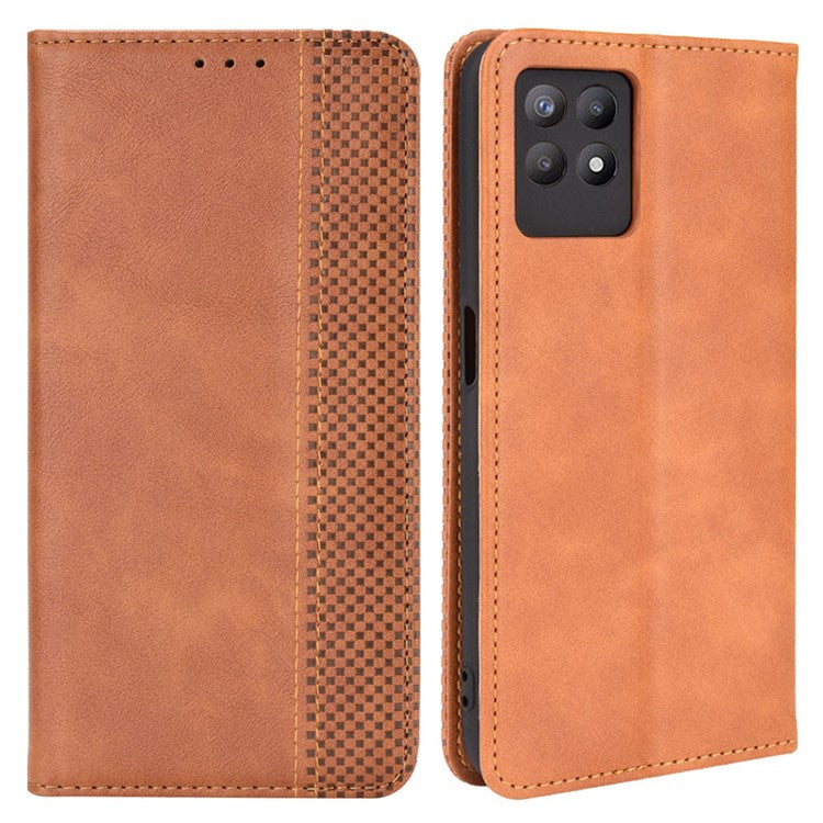 For Realme 8i Retro Textured Surface Shockproof Wallet Stand Well-Protected Phone Leather Case - Brown