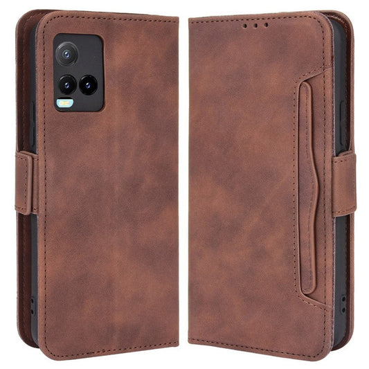 For vivo Y33s 4G / Y21 / Y21s / Y32 4G / Y21t 4G / Y21e 4G / Y21a 4G / Y21G / T1X 4G / Y33t Anti-Drop Flip Phone Case PU Leather + TPU Phone Cover Multiple Card Slot Practical Wallet Stand Design - Brown