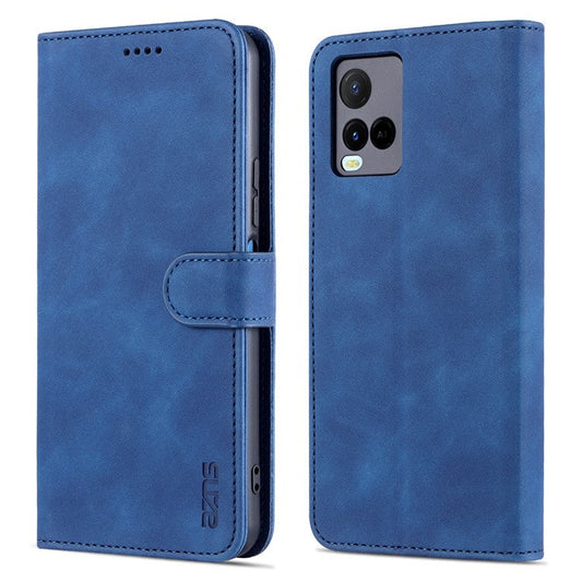 AZNS TPU+PU Leather Wallet Stand Phone Case Flip Card Slots Protected Fully Phone Shell for vivo Y21 / Y33s - Blue