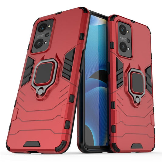 Drop Proof Dual Layer Soft TPU + Hard PC Phone Cover with Ring Holder Kickstand for Realme GT Neo2 5G/GT Neo 3T 5G - Red