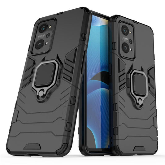 Drop Proof Dual Layer Soft TPU + Hard PC Phone Cover with Ring Holder Kickstand for Realme GT Neo2 5G/GT Neo 3T 5G - Black