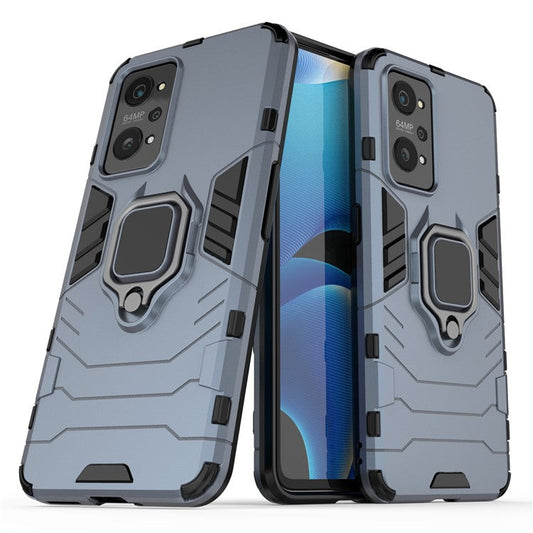 Drop Proof Dual Layer Soft TPU + Hard PC Phone Cover with Ring Holder Kickstand for Realme GT Neo2 5G/GT Neo 3T 5G - Blue