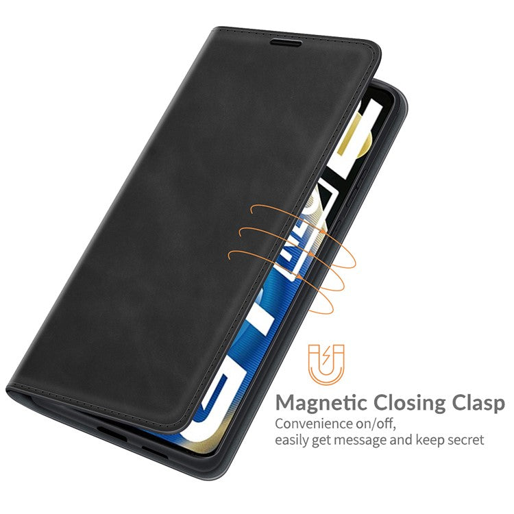 Supporting Stand Silky-Touch Super Magnet Closure Folio Flip Leather Cover Protective Case with Wallet for Realme GT Neo2/GT2/GT Neo 3T 5G - Black