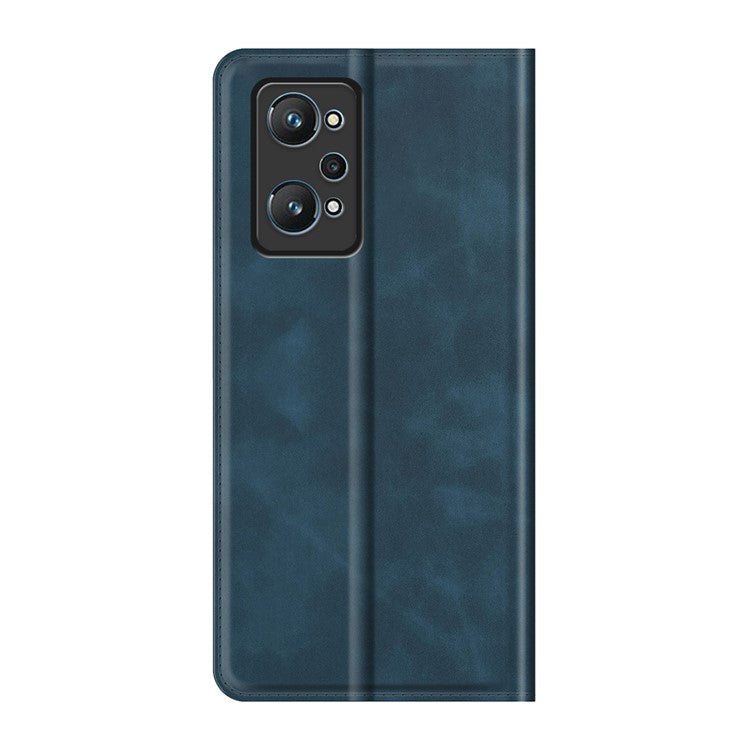 Supporting Stand Silky-Touch Super Magnet Closure Folio Flip Leather Cover Protective Case with Wallet for Realme GT Neo2/GT2/GT Neo 3T 5G - Blue