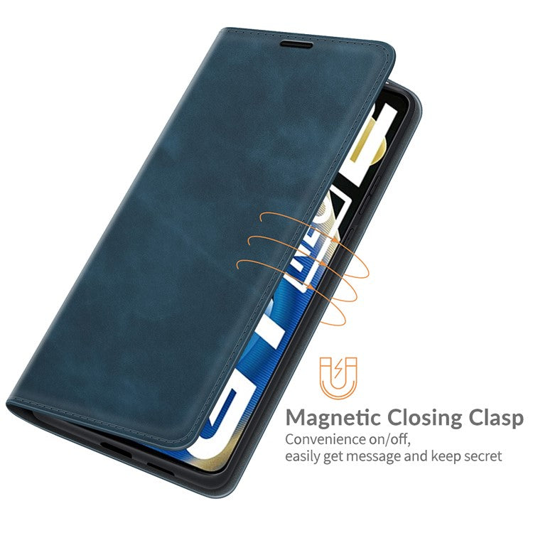 Supporting Stand Silky-Touch Super Magnet Closure Folio Flip Leather Cover Protective Case with Wallet for Realme GT Neo2/GT2/GT Neo 3T 5G - Blue