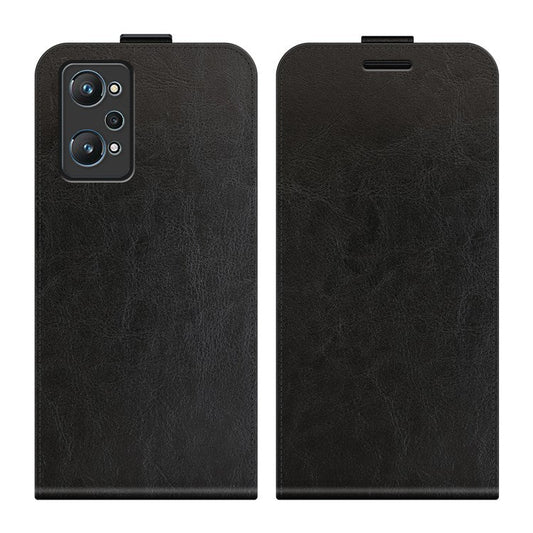 Crazy Horse Texture Magnetic Clasp Shockproof Anti-Fall Leather Well-Protected Vertical Flip Phone Cover with Card Slot for Realme GT Neo2 5G/GT2/GT Neo 3T 5G - Black