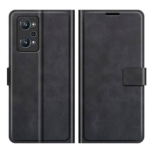 Anti-Scratch Well-Protected PU Leather TPU Wallet Stand Flip Phone Cover Case for Realme GT Neo2 5G/GT2/GT Neo 3T 5G - Black