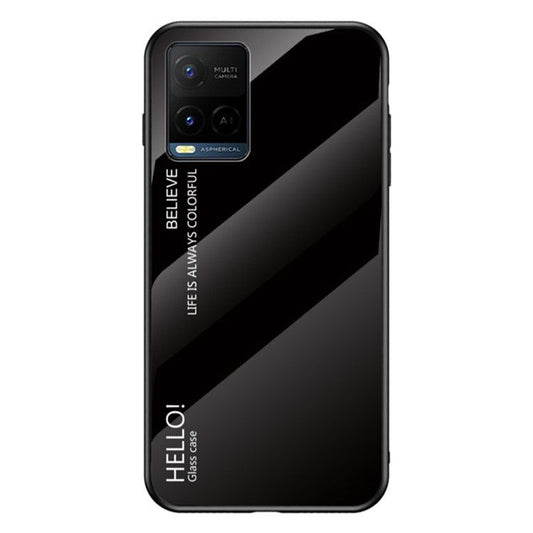 Stylish Colorful Gradient Design Shockproof Protective TPU Tempered Glass Back Phone Case for vivo Y21 / Y33s - Black