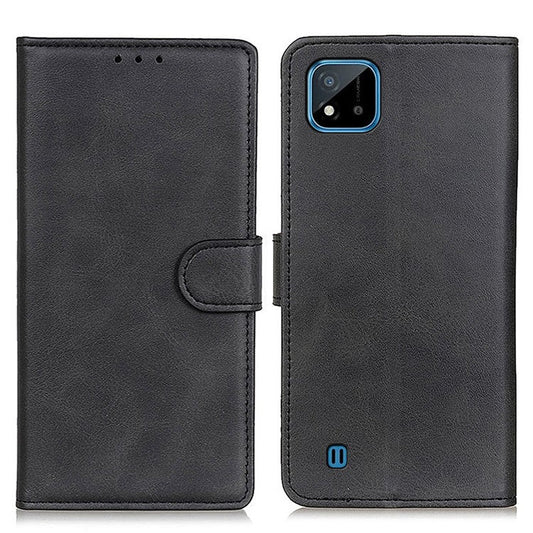 PU Leather Wallet Stand Shockproof Anti-Scratch Protective Cover with Magnetic Closure for Realme C20 / C11 (2021) - Black