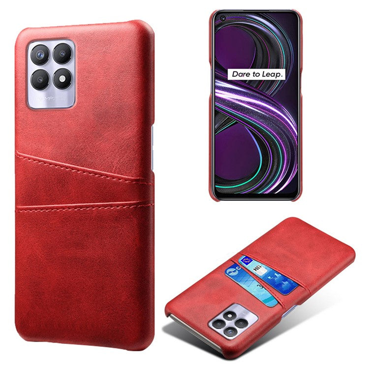 KSQ PU Leather + PC Combo Anti-Scratch Hard Case with Dual Back Card Slots for Realme 8i/Narzo 50 4G - Red