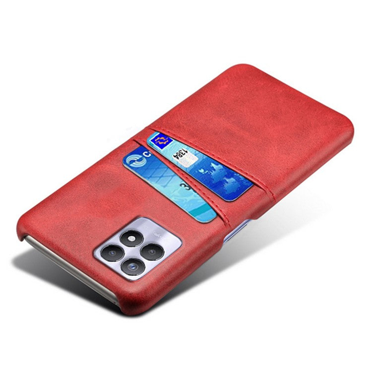 KSQ PU Leather + PC Combo Anti-Scratch Hard Case with Dual Back Card Slots for Realme 8i/Narzo 50 4G - Red