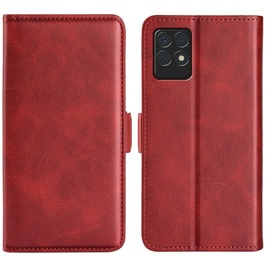 Stylish Ultra Light Viewing Stand PU Leather Flip Folio Wallet Cover with Double Magnetic Clasps for Realme 8i/Narzo 50 4G - Red