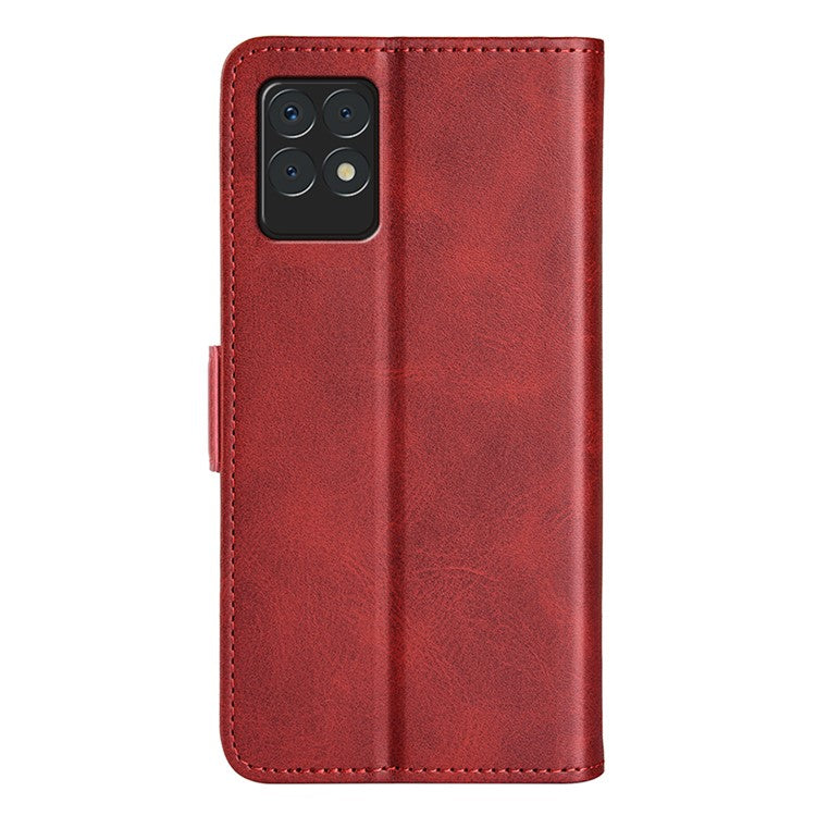 Stylish Ultra Light Viewing Stand PU Leather Flip Folio Wallet Cover with Double Magnetic Clasps for Realme 8i/Narzo 50 4G - Red
