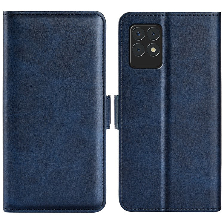 Stylish Ultra Light Viewing Stand PU Leather Flip Folio Wallet Cover with Double Magnetic Clasps for Realme 8i/Narzo 50 4G - Blue