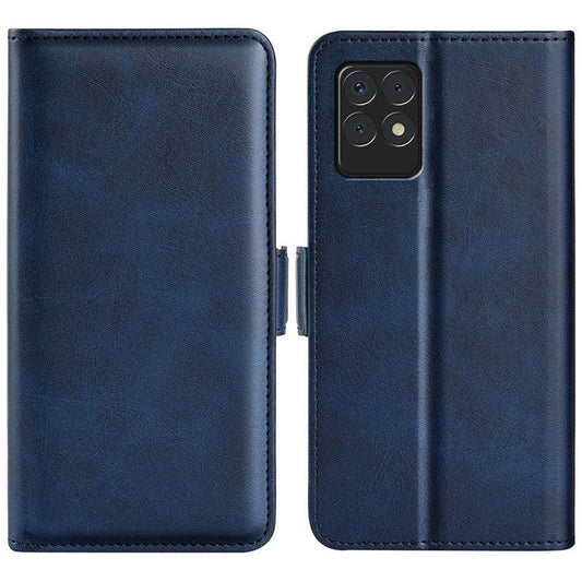 Stylish Ultra Light Viewing Stand PU Leather Flip Folio Wallet Cover with Double Magnetic Clasps for Realme 8i/Narzo 50 4G - Blue