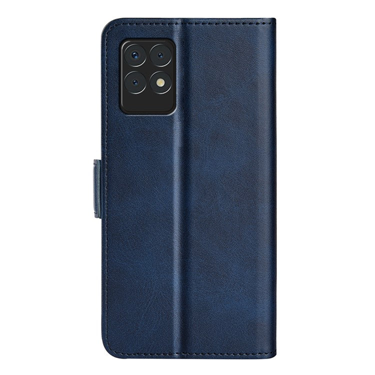Stylish Ultra Light Viewing Stand PU Leather Flip Folio Wallet Cover with Double Magnetic Clasps for Realme 8i/Narzo 50 4G - Blue