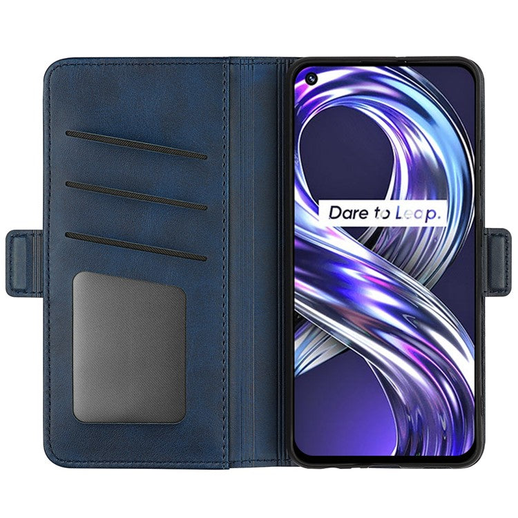 Stylish Ultra Light Viewing Stand PU Leather Flip Folio Wallet Cover with Double Magnetic Clasps for Realme 8i/Narzo 50 4G - Blue