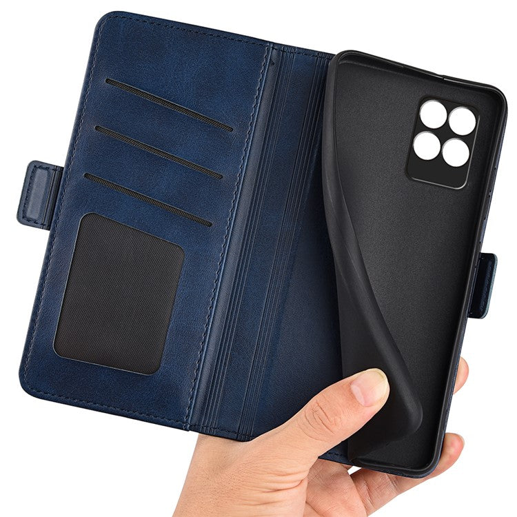 Stylish Ultra Light Viewing Stand PU Leather Flip Folio Wallet Cover with Double Magnetic Clasps for Realme 8i/Narzo 50 4G - Blue