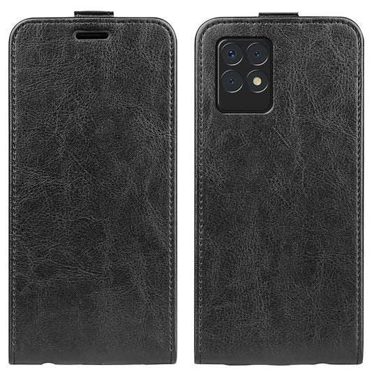 Crazy Horse Texture Magnetic Clasp Shockproof Anti-Fall Leather Well-Protected Vertical Flip Phone Cover with Card Slot for Realme 8i/Narzo 50 4G - Black