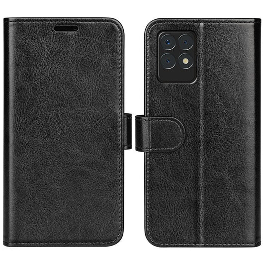 Flip Crazy Horse Texture Protective Leather Phone Cover Shell with Wallet Stand Design for Realme 8i/Narzo 50 4G - Black