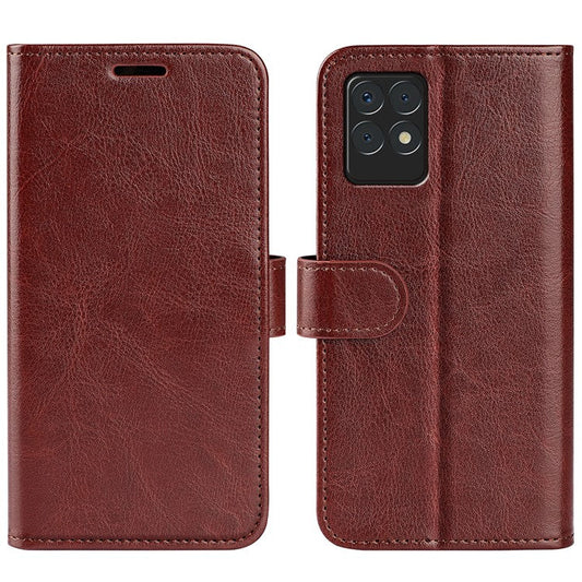 Flip Crazy Horse Texture Protective Leather Phone Cover Shell with Wallet Stand Design for Realme 8i/Narzo 50 4G - Brown