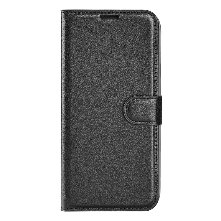 Lightweight Solid Color Litchi Texture PU Leather Stand Wallet Folio Flip Phone Cover for Realme 8i/Narzo 50 4G - Black