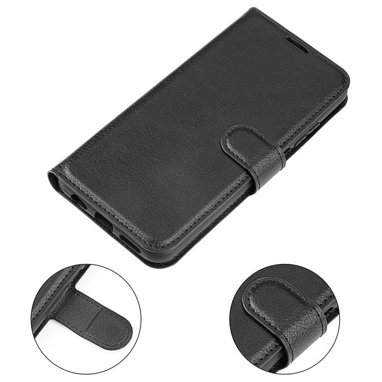 Lightweight Solid Color Litchi Texture PU Leather Stand Wallet Folio Flip Phone Cover for Realme 8i/Narzo 50 4G - Black