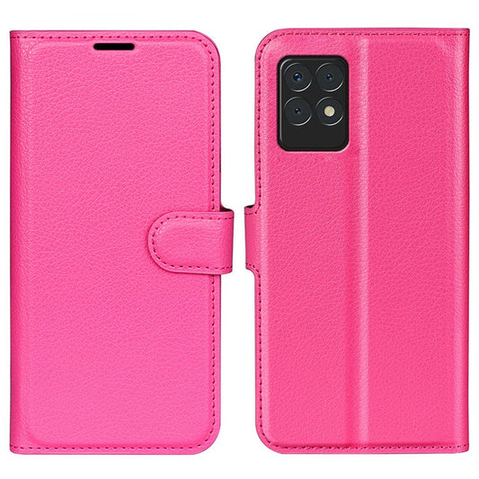 Lightweight Solid Color Litchi Texture PU Leather Stand Wallet Folio Flip Phone Cover for Realme 8i/Narzo 50 4G - Rose
