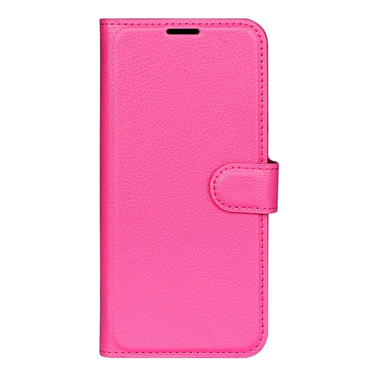 Lightweight Solid Color Litchi Texture PU Leather Stand Wallet Folio Flip Phone Cover for Realme 8i/Narzo 50 4G - Rose