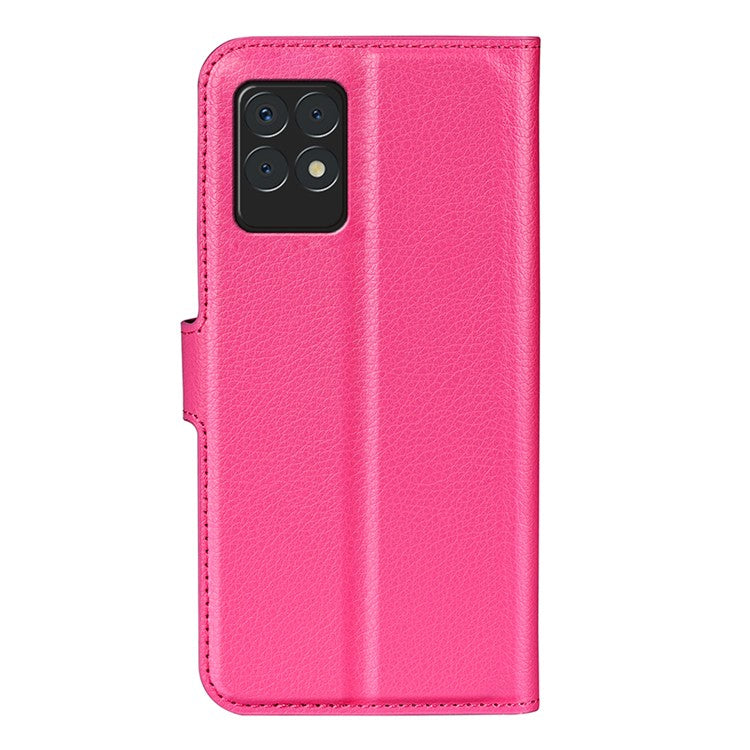 Lightweight Solid Color Litchi Texture PU Leather Stand Wallet Folio Flip Phone Cover for Realme 8i/Narzo 50 4G - Rose