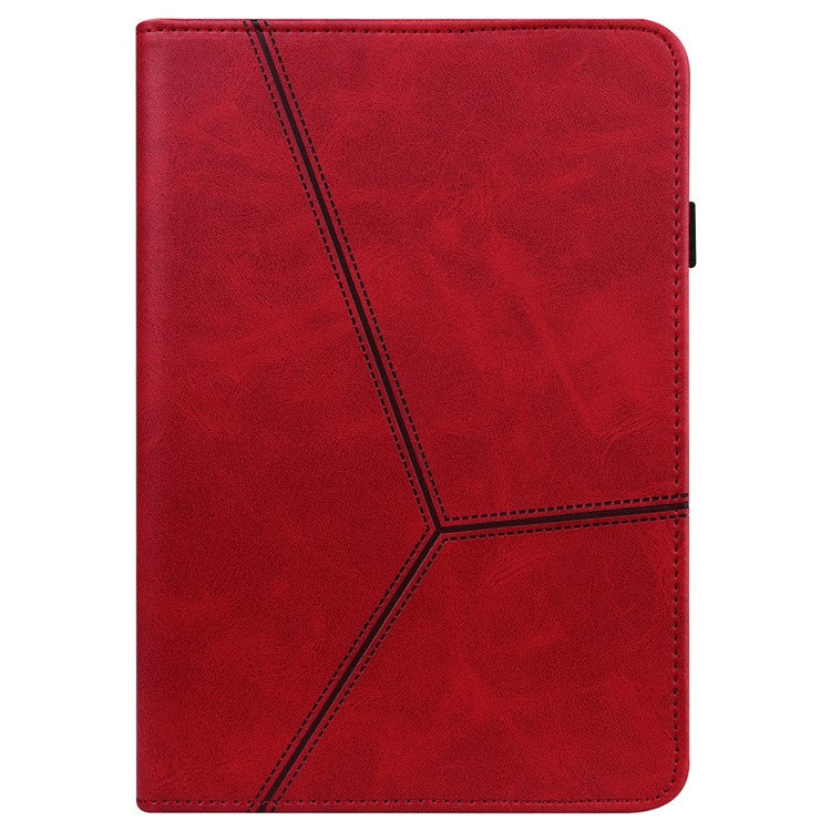 Line Imprinted Anti-Fall Multi-Angle Viewing Stand Folio Flip PU Leather Case with Card Slots and Elastic Band for Realme Pad 10.4 - Red
