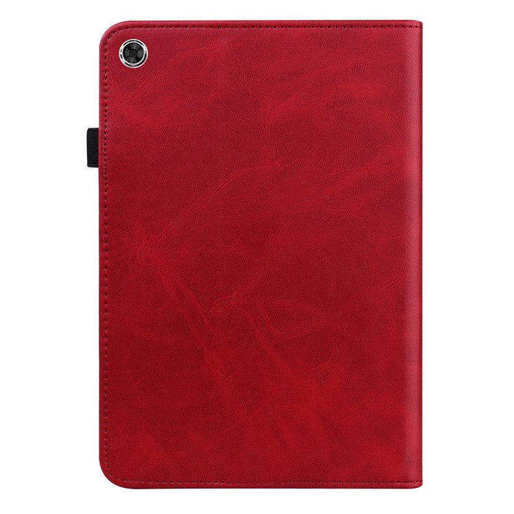 Line Imprinted Anti-Fall Multi-Angle Viewing Stand Folio Flip PU Leather Case with Card Slots and Elastic Band for Realme Pad 10.4 - Red