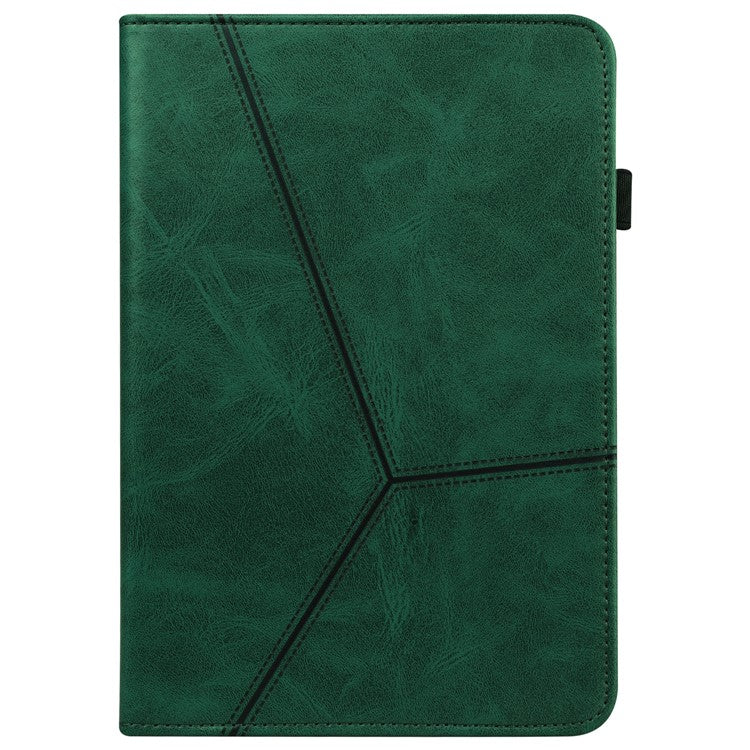 Line Imprinted Anti-Fall Multi-Angle Viewing Stand Folio Flip PU Leather Case with Card Slots and Elastic Band for Realme Pad 10.4 - Green