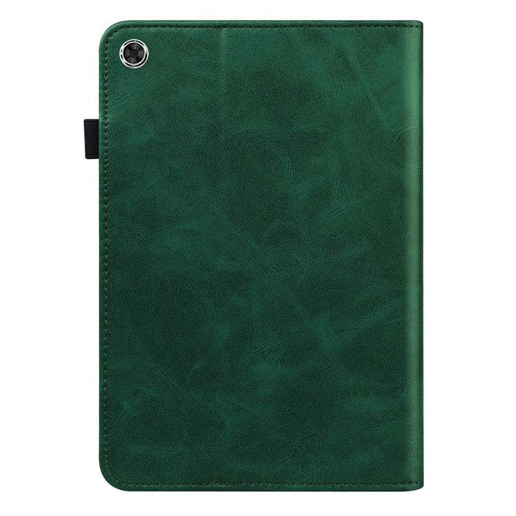 Line Imprinted Anti-Fall Multi-Angle Viewing Stand Folio Flip PU Leather Case with Card Slots and Elastic Band for Realme Pad 10.4 - Green