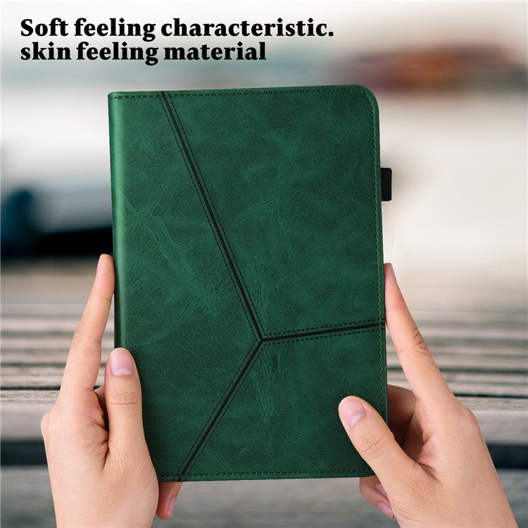 Line Imprinted Anti-Fall Multi-Angle Viewing Stand Folio Flip PU Leather Case with Card Slots and Elastic Band for Realme Pad 10.4 - Green