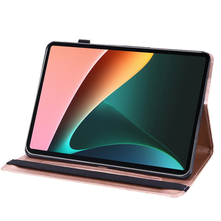 Imprinting Flower Card Slots Stand Design PU Leather Tablet Cover Case for Realme Pad 10.4-inch - Rose Gold