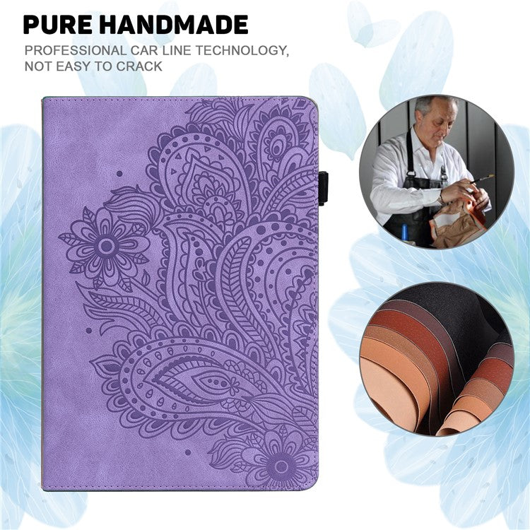 Imprinting Flower Card Slots Stand Design PU Leather Tablet Cover Case for Realme Pad 10.4-inch - Purple
