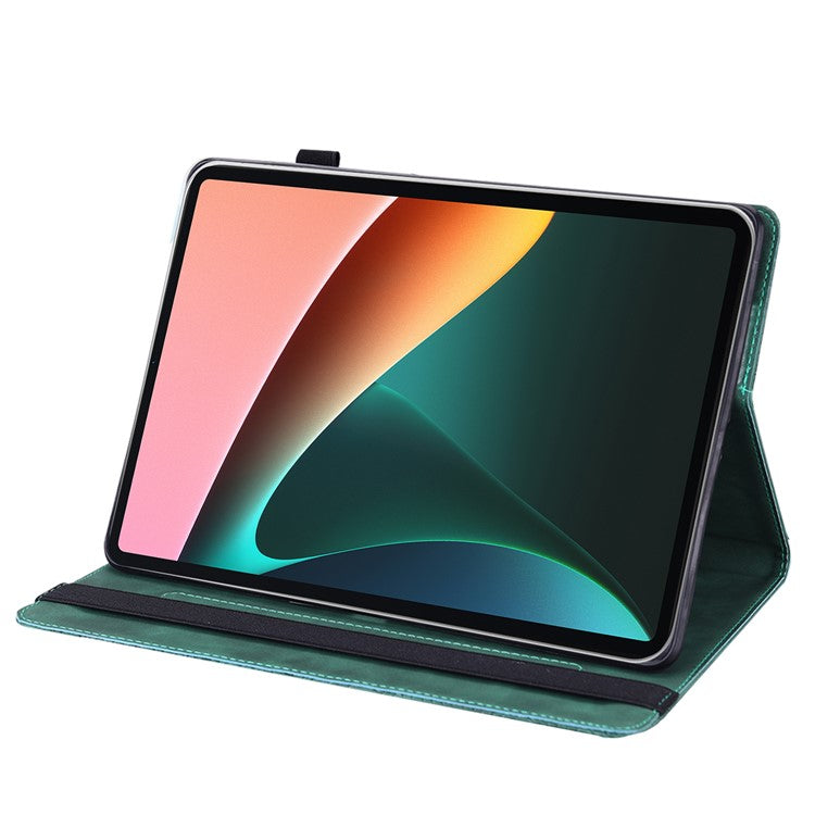 Imprinting Flower Card Slots Stand Design PU Leather Tablet Cover Case for Realme Pad 10.4-inch - Green