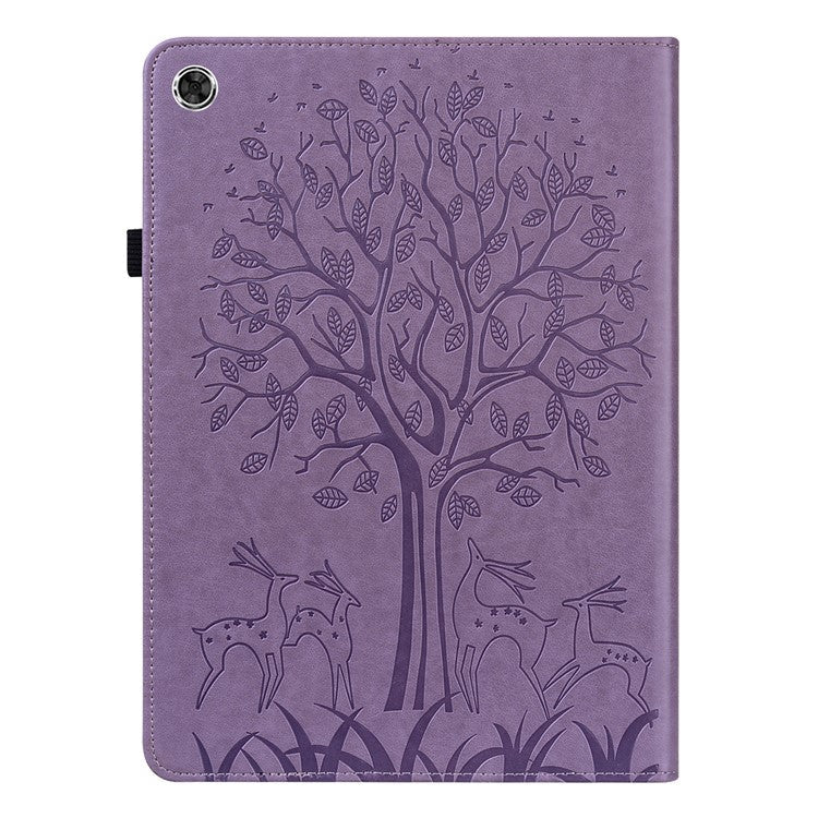 Imprinting Tree Deer Pattern PU Leather Card Slots Tablet Cover Shell with Stand for Realme Pad 10.4-inch - Purple