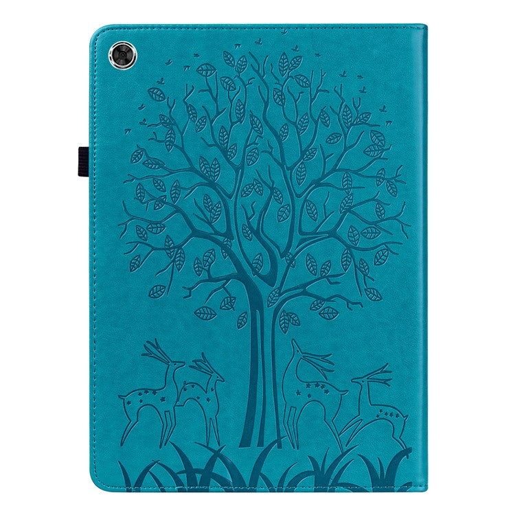 Imprinting Tree Deer Pattern PU Leather Card Slots Tablet Cover Shell with Stand for Realme Pad 10.4-inch - Blue
