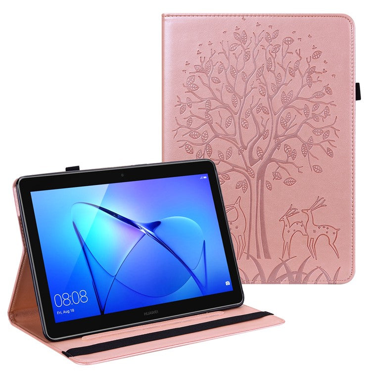 Imprinting Tree Deer Pattern PU Leather Card Slots Tablet Cover Shell with Stand for Realme Pad 10.4-inch - Rose Gold