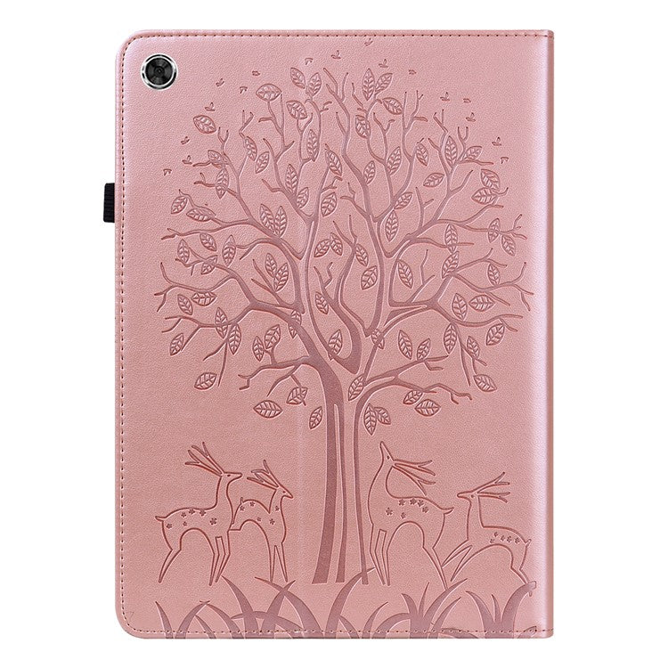 Imprinting Tree Deer Pattern PU Leather Card Slots Tablet Cover Shell with Stand for Realme Pad 10.4-inch - Rose Gold