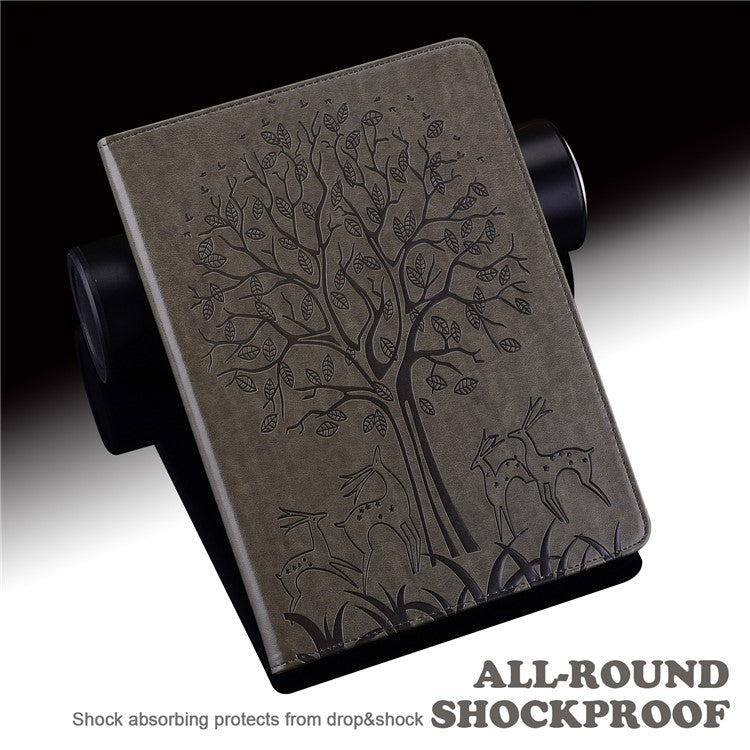 Imprinting Tree Deer Pattern PU Leather Card Slots Tablet Cover Shell with Stand for Realme Pad 10.4-inch - Grey
